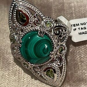 SOUTH African Malachite Cz Peridot Ring